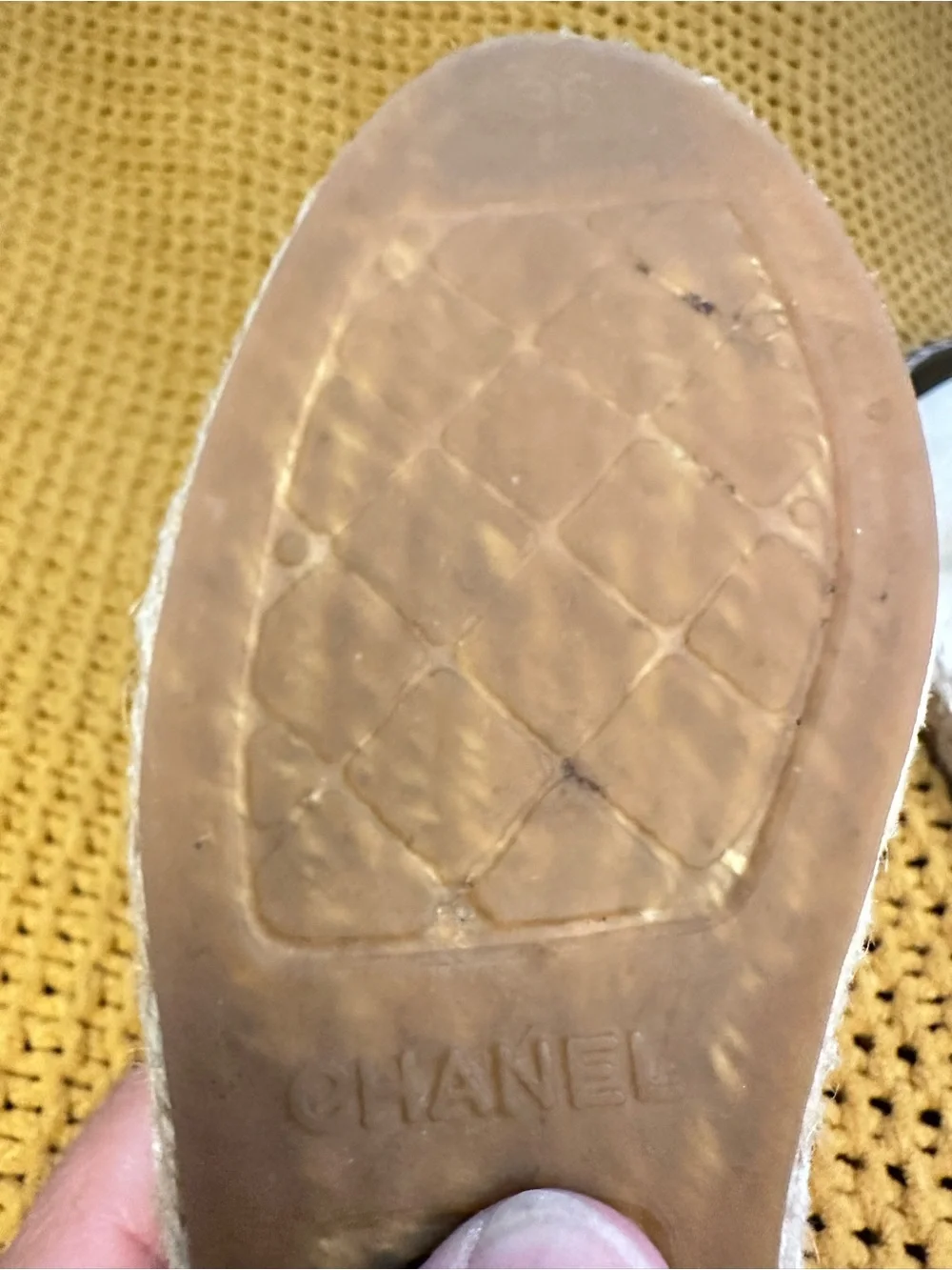 CHANEL Cream and Black Leather Espadrille Slip-Ons
